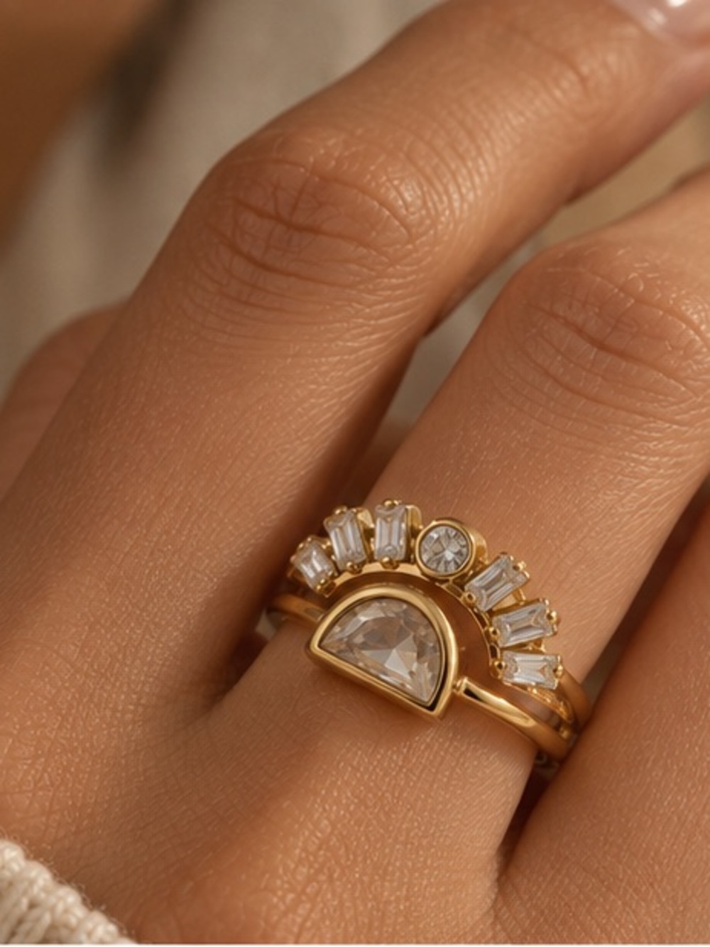 Anthropologie Gold Ring with Clear Crystal Halo
